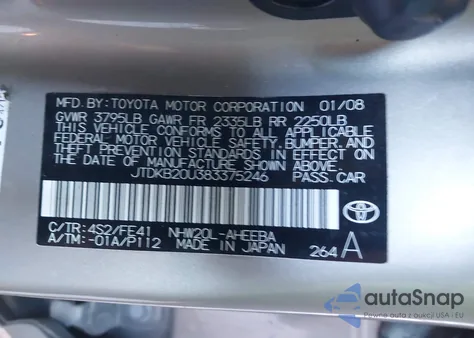 2008 Toyota Prius из США, поврежденный, VIN JTDKB20U383375246